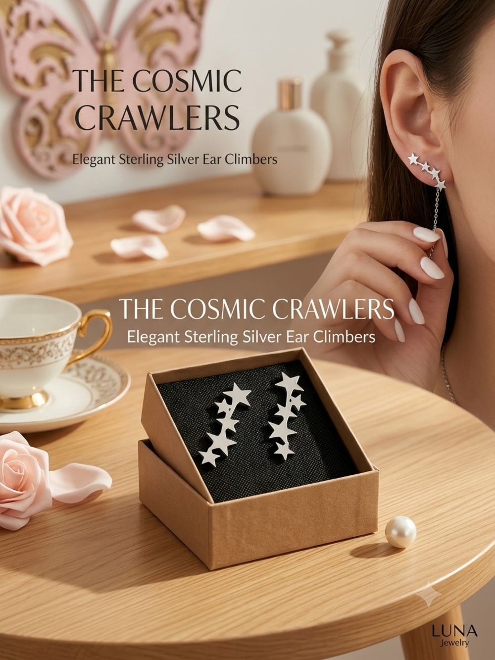 Luna Jewelry Sterling Silver Star Ear Climbers - Silver